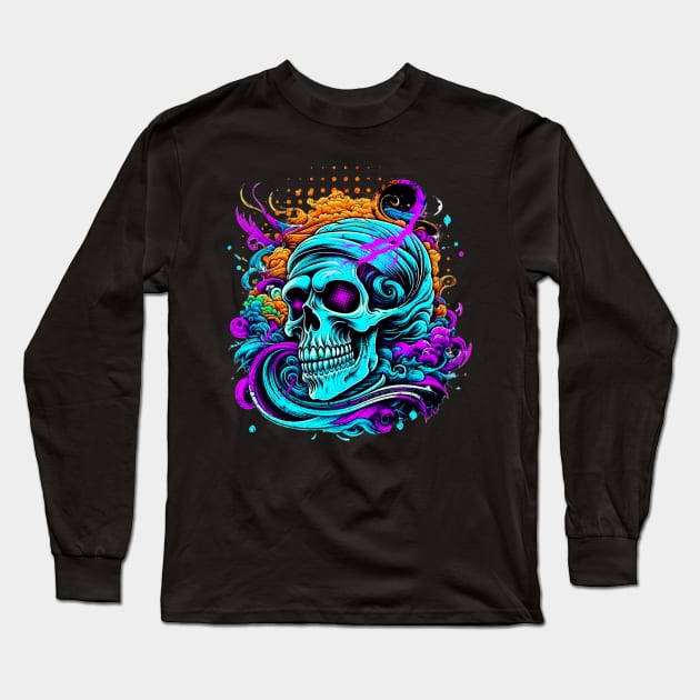 Colorful Smiling Grin Skull Face Long Sleeve T-Shirt by Carantined Chao$